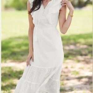 Matilda Jane Joanna Gaines Cotton Eyelet Midi Dress Cottagecore Ruffle Tiered